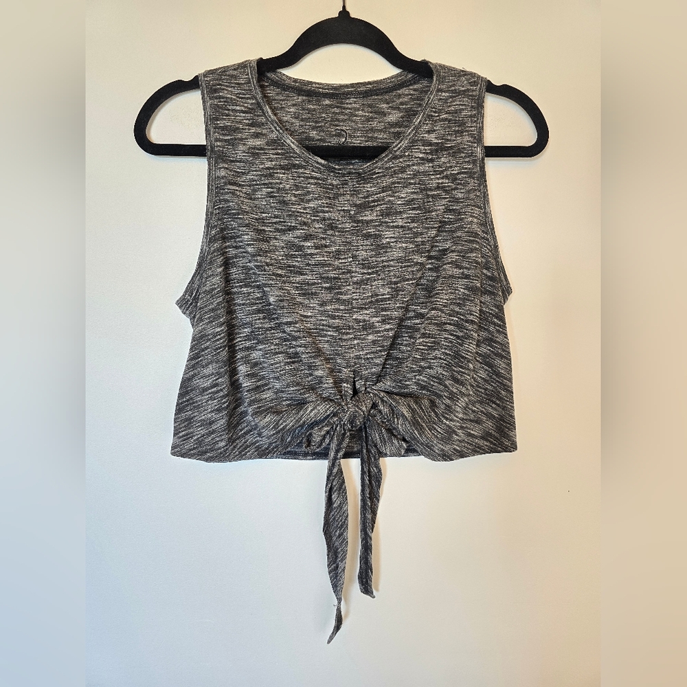 ZYIA Heathered Gray Tie-Front Sleeveless Crop Top